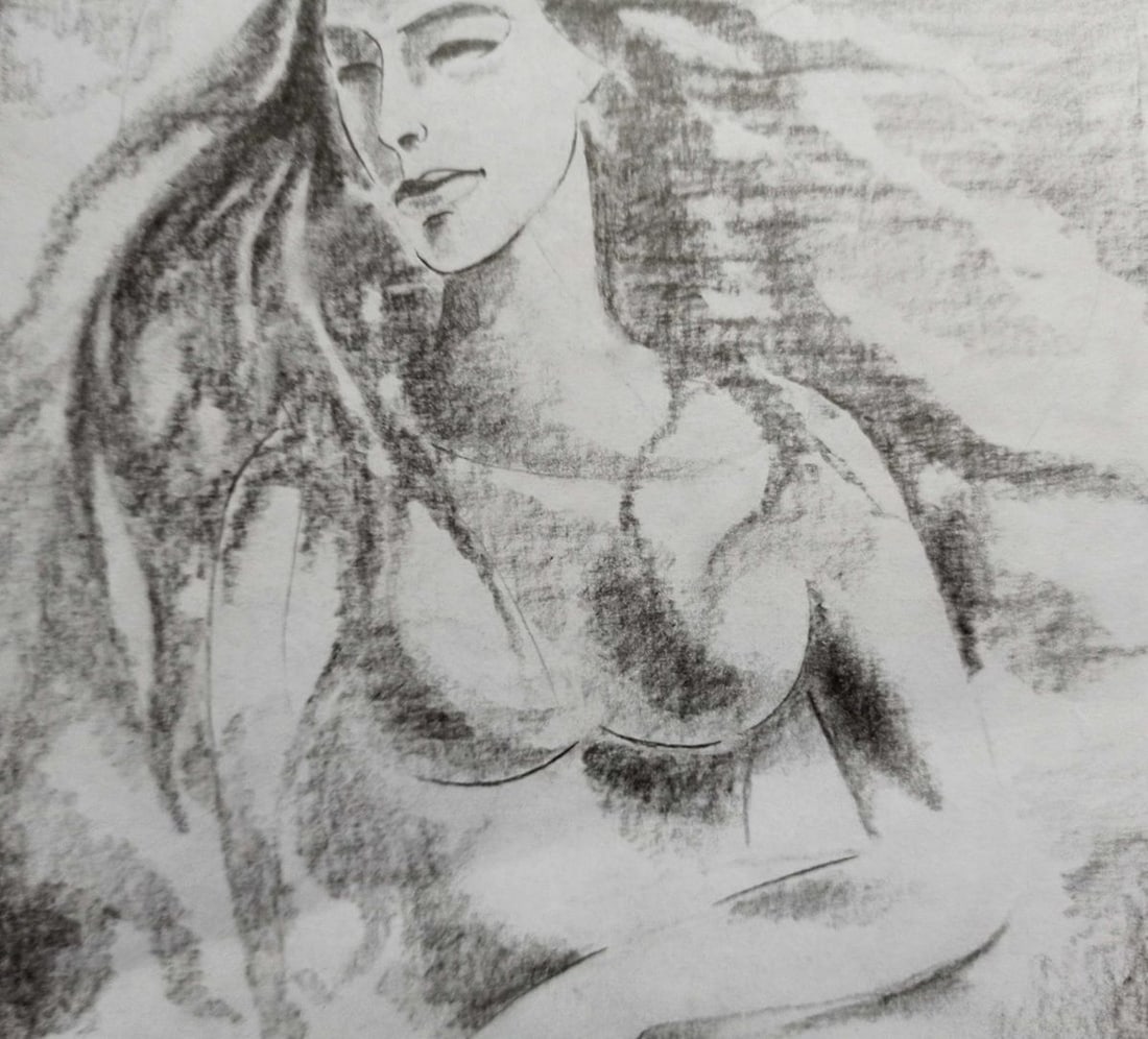 Abstract pencil painting Portrait of a girl Peter Tovpev - 3