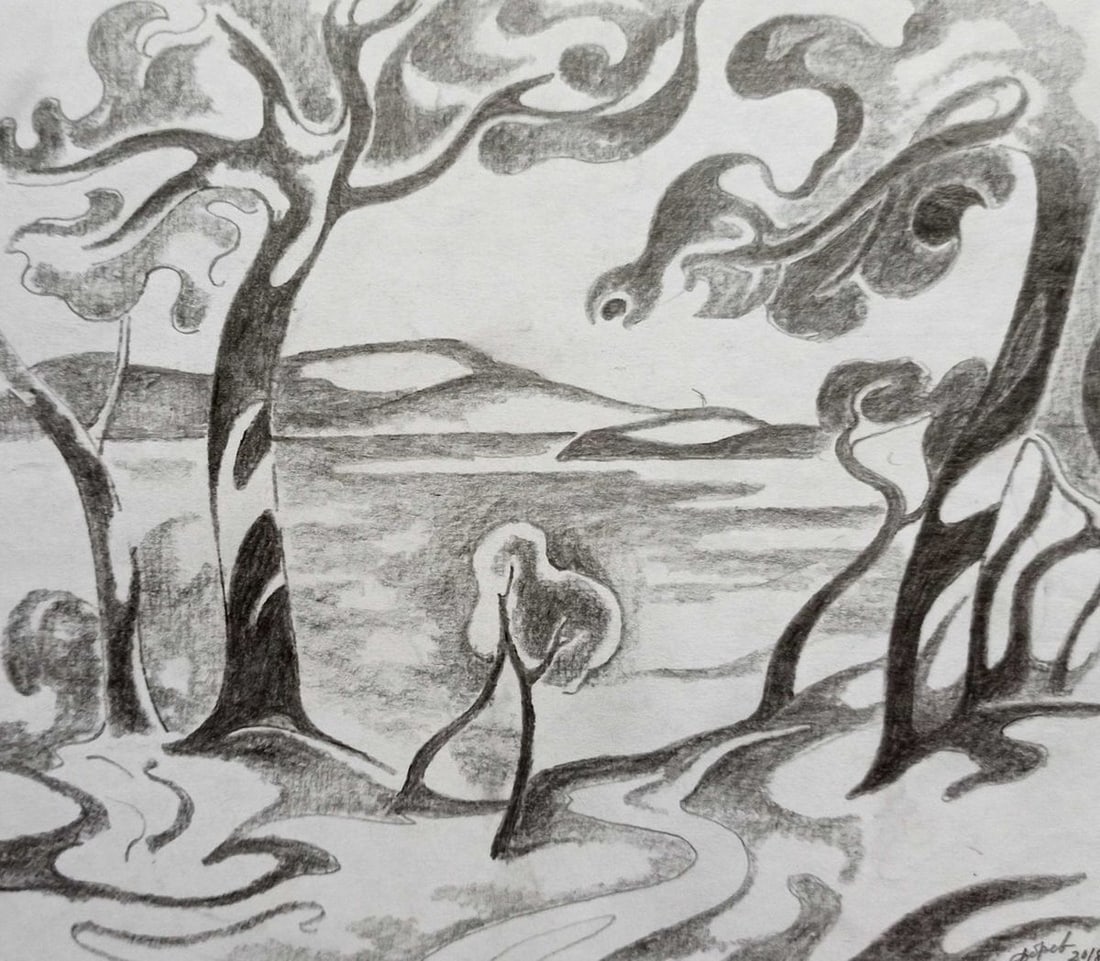Abstract pencil painting Summer landscape Peter Tovpev (1 of 4)