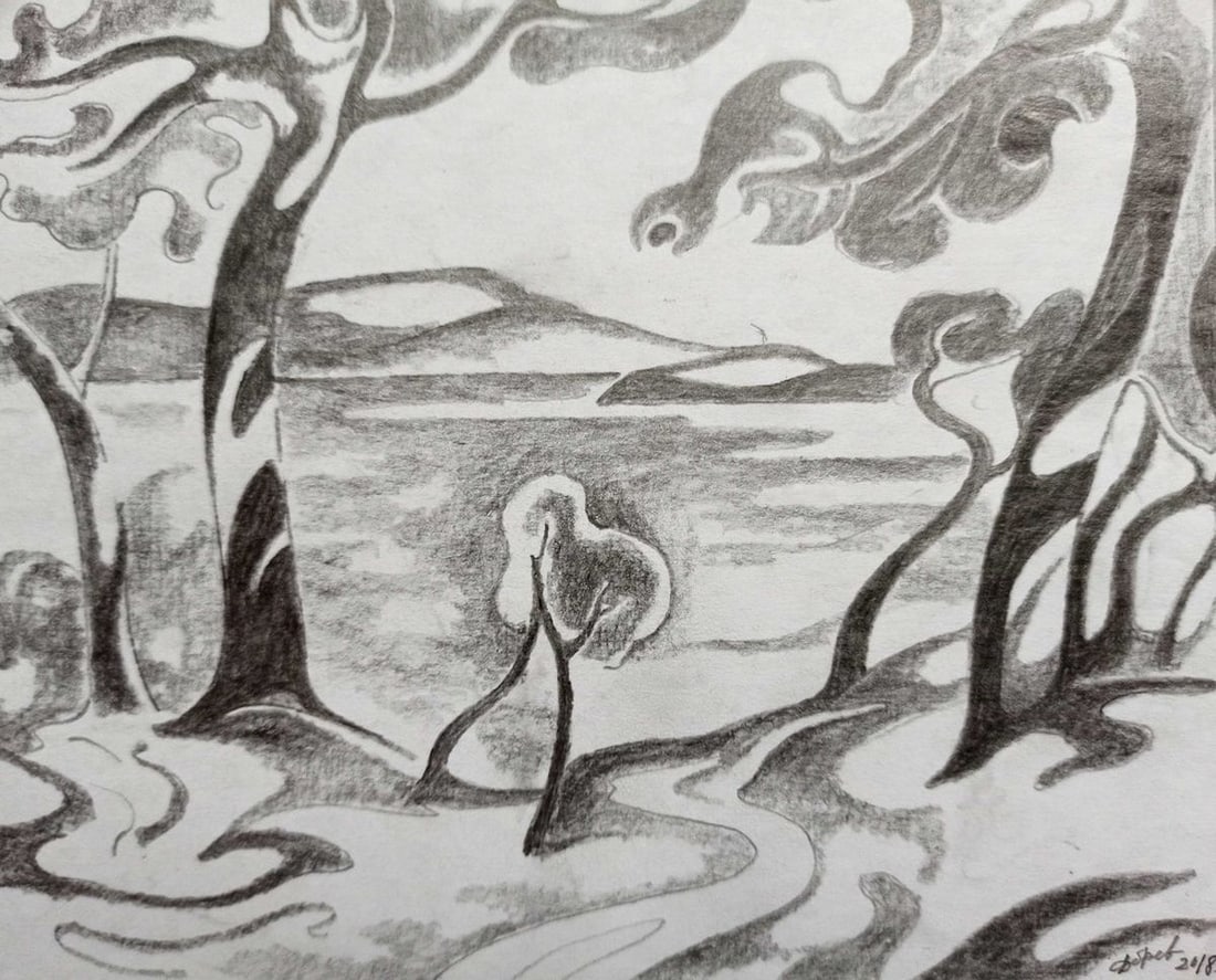 Abstract pencil painting Summer landscape Peter Tovpev - 3
