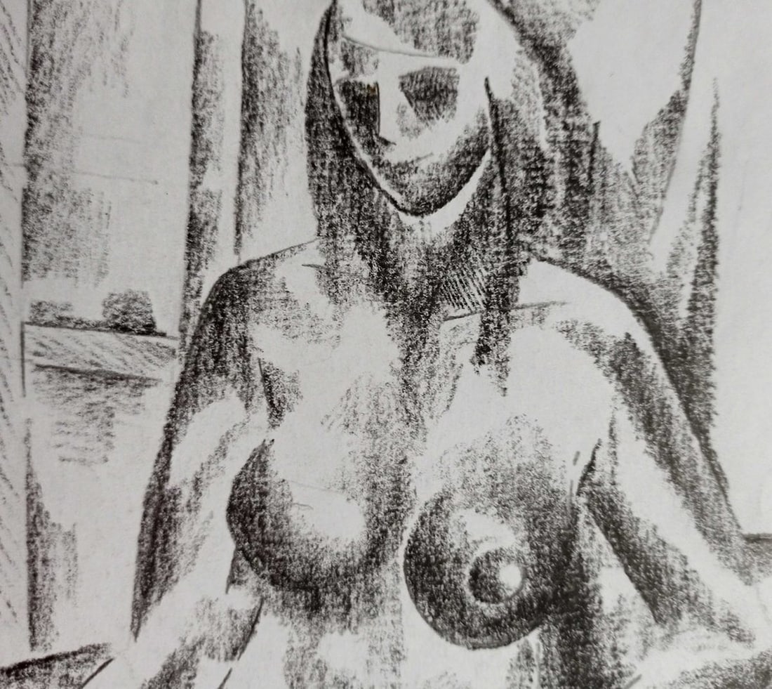 Abstract pencil painting Portrait of a naked girl Peter Tovpev - 2