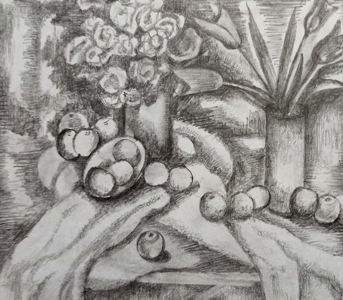 Pencil painting Still life Peter Tovpev: Title: Pencil painting Still life Peter Tovpev Description: NoDobr 690 *** ABOUT THIS PAINTING *** * TITLE: "Still life" * ARTISTS: Peter Tovpev * SIZE: 14x16 cm/'5.51x6.29 inches' * MEDIUM: pencil,
