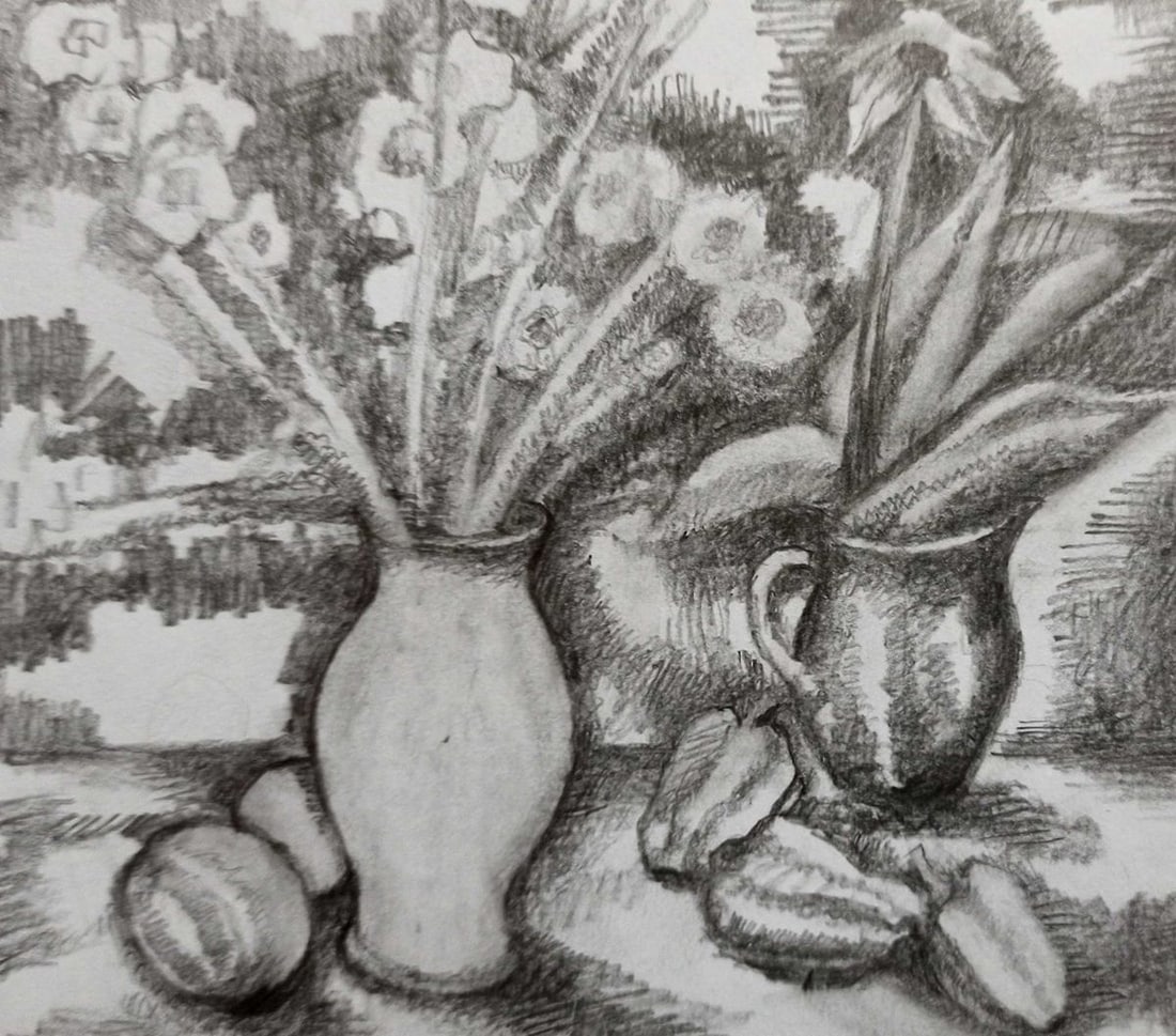 Pencil painting Still life Peter Tovpev: Title: Pencil painting Still life Peter Tovpev Description: NoDobr 691 *** ABOUT THIS PAINTING *** * TITLE: "Still life" * ARTISTS: Peter Tovpev * SIZE: 14x16 cm/'5.51x6.29 inches' * MEDIUM: pencil,