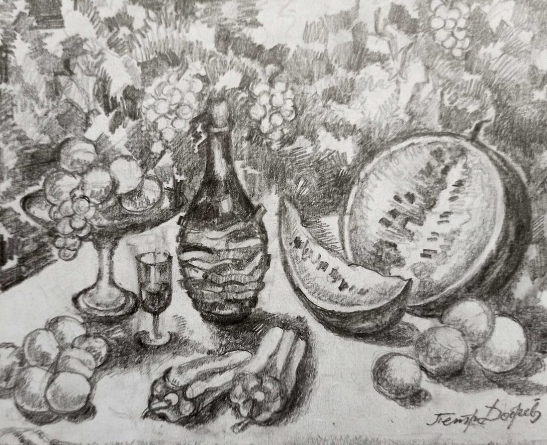 Pencil painting Still life Peter Tovpev: Title: Pencil painting Still life Peter Tovpev Description: NoDobr 692 *** ABOUT THIS PAINTING *** * TITLE: "Still life" * ARTISTS: Peter Tovpev * SIZE: 14x16 cm/'5.51x6.29 inches' * MEDIUM: pencil,