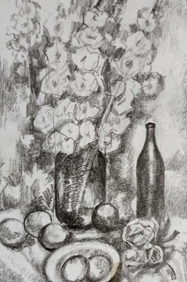 Pencil painting Flowers on the table Peter Tovpev (1 of 4)
