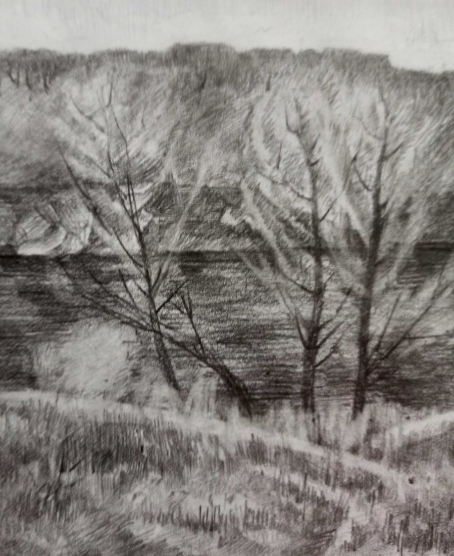 Pencil painting Spring landscape Peter Tovpev - 2
