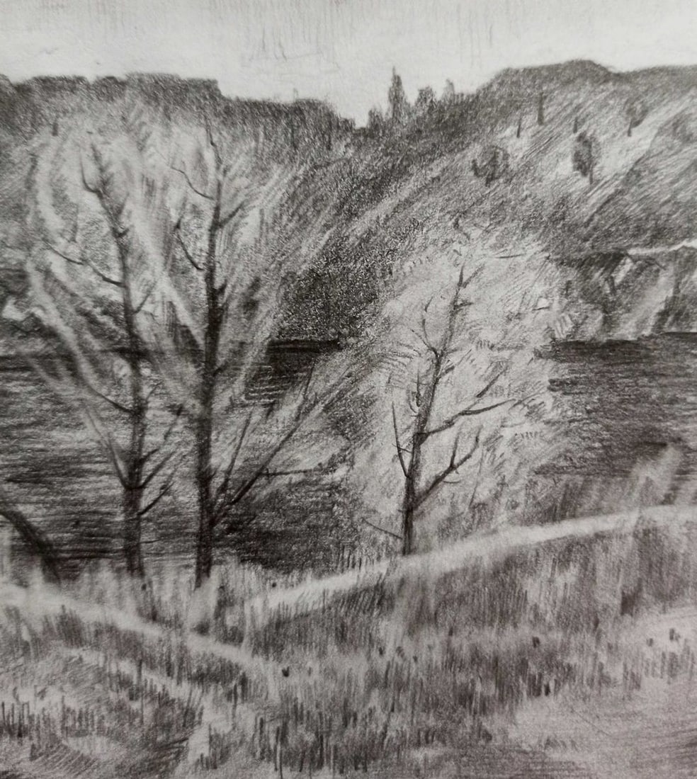Pencil painting Spring landscape Peter Tovpev - 3