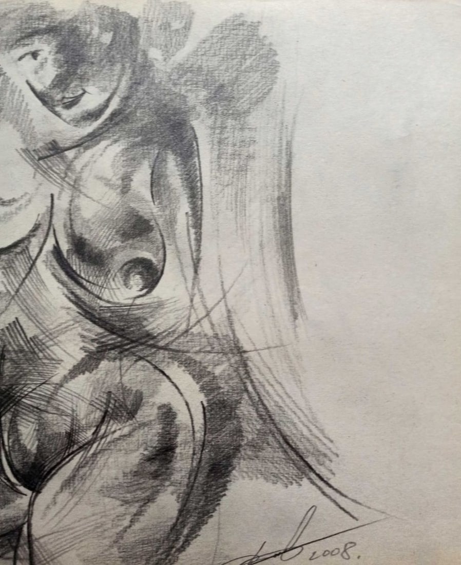Abstract pencil painting Portrait of a naked girl Peter Tovpev - 3