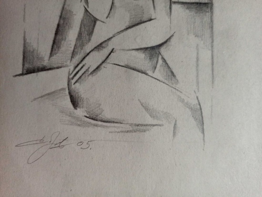 Abstract pencil painting Portrait of a naked girl Peter Tovpev - 3