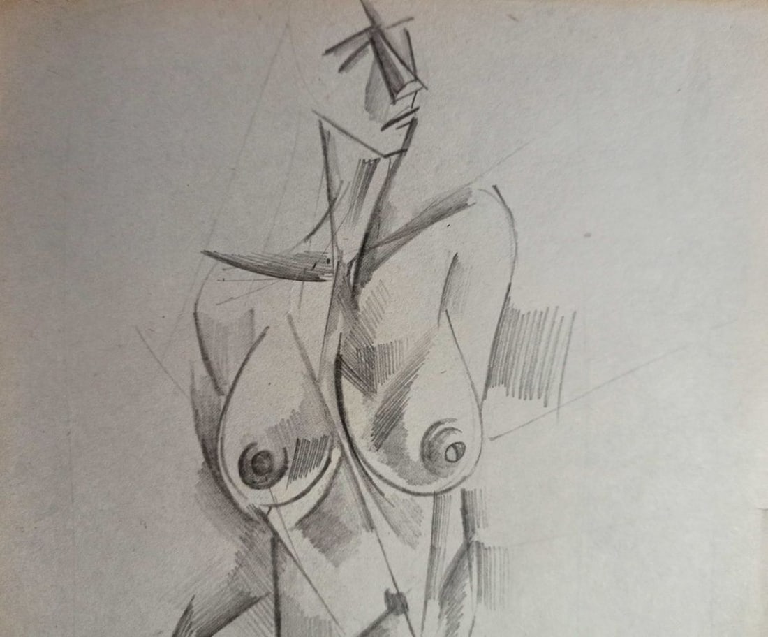 Abstract pencil painting Portrait of a naked girl Peter Tovpev - 2