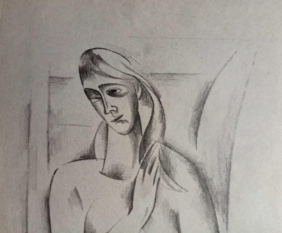 Abstract pencil painting Portrait of a naked girl Peter Tovpev - 2