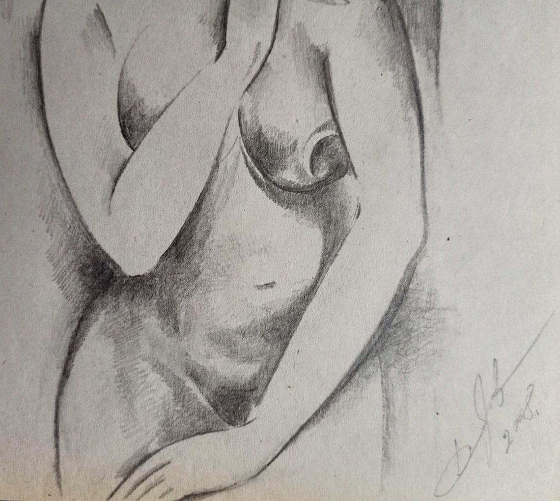 Abstract pencil painting Portrait of a naked girl Peter Tovpev - 3