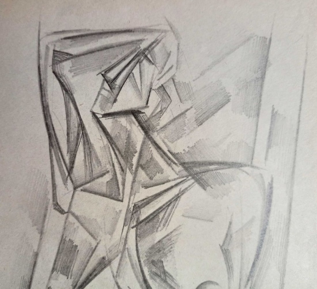 Abstract pencil painting Portrait of a naked girl Peter Tovpev - 2