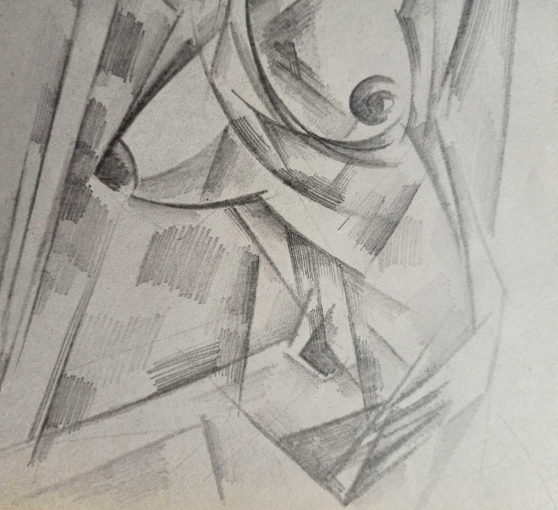 Abstract pencil painting Portrait of a naked girl Peter Tovpev - 3