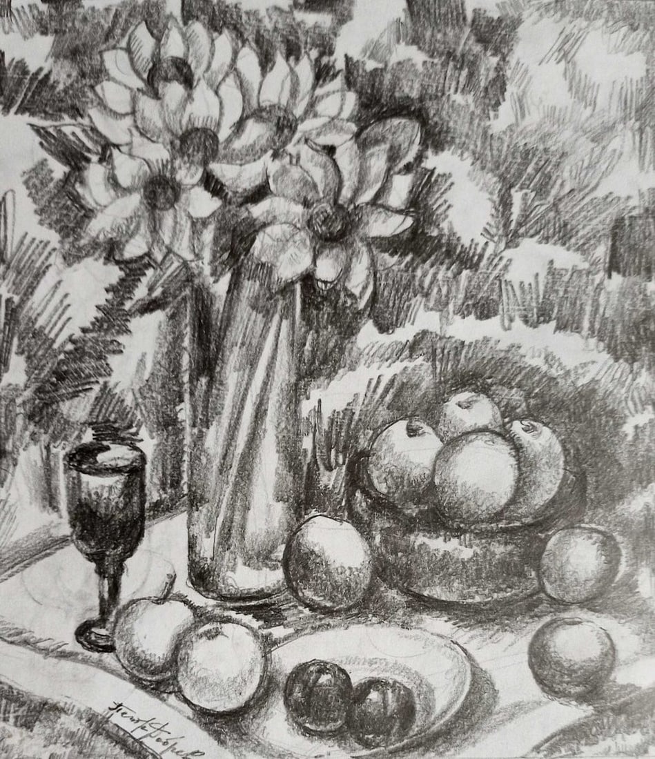 Pencil painting Still life Peter Tovpev: Title: Pencil painting Still life Peter Tovpev Description: NoDobr 704 *** ABOUT THIS PAINTING *** * TITLE: "Still life" * ARTISTS: Peter Tovpev * SIZE: 18x16 cm/'7.08x6.29 inches' * MEDIUM: pencil,