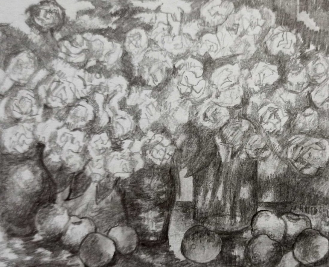 Pencil painting Flowers Peter Tovpev: Title: Pencil painting Flowers Peter Tovpev Description: NoDobr 707 *** ABOUT THIS PAINTING *** * TITLE: "Flowers" * ARTISTS: Peter Tovpev * SIZE: 8x11 cm/'3.14x4.33 inches' * MEDIUM: pencil, paper *