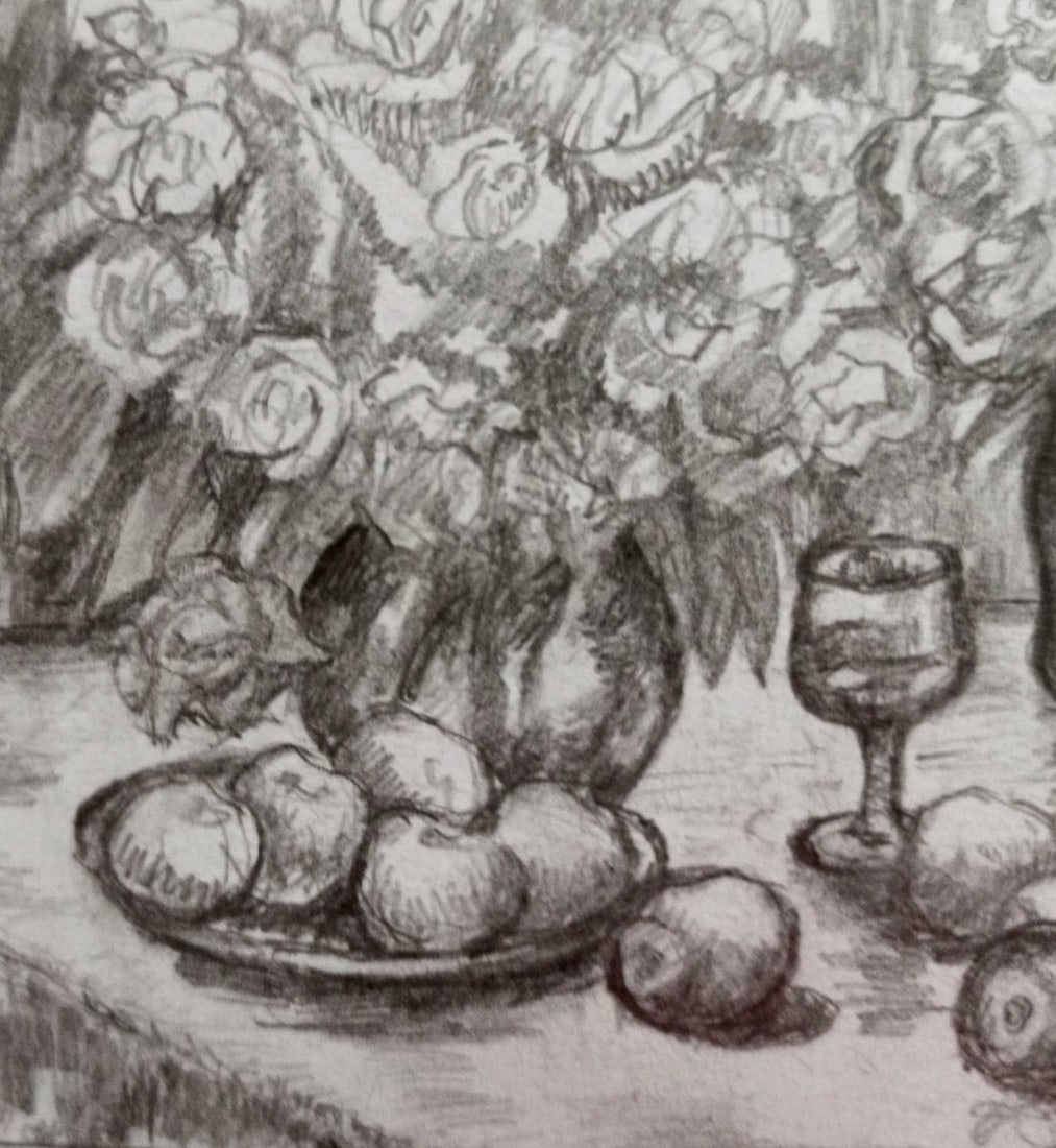 Pencil painting Fruit table Peter Tovpev - 2