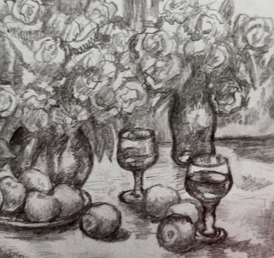 Pencil painting Fruit table Peter Tovpev - 3