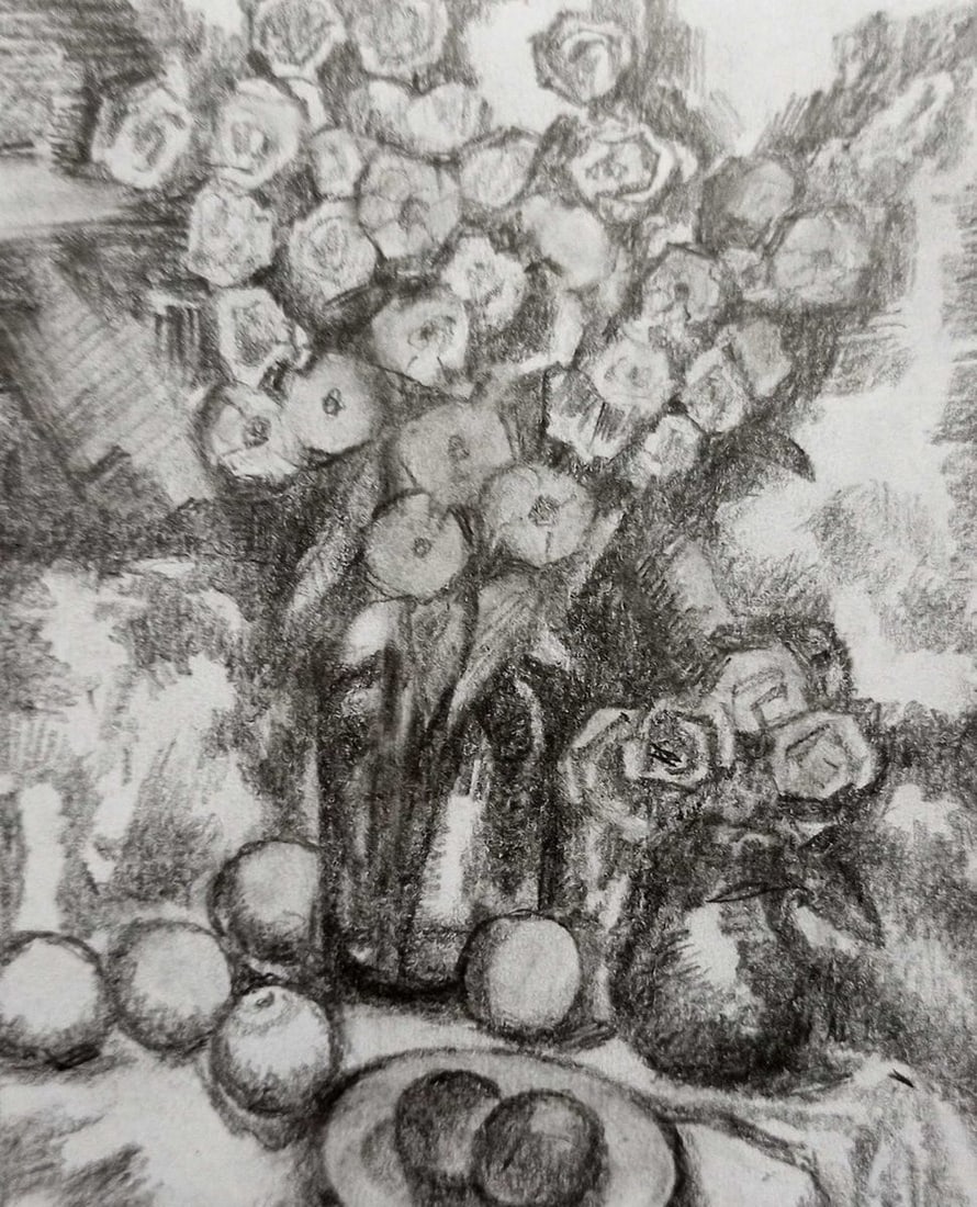 Pencil painting Still life Peter Tovpev: Title: Pencil painting Still life Peter Tovpev Description: NoDobr 710 *** ABOUT THIS PAINTING *** * TITLE: "Still life" * ARTISTS: Peter Tovpev * SIZE: 12x10 cm/'4.72x3.93 inches' * MEDIUM: pencil,