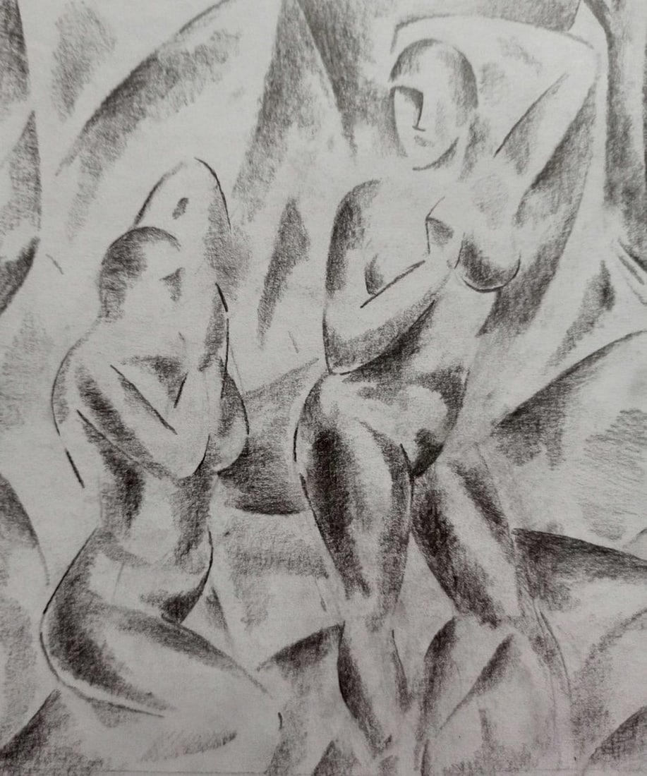 Abstract pencil painting Naked girls Peter Tovpev - 2