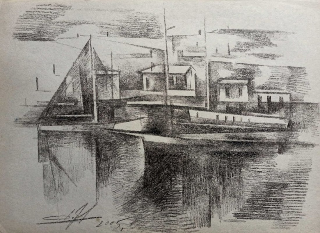 Pencil painting Docks Peter Tovpev (1 of 4)