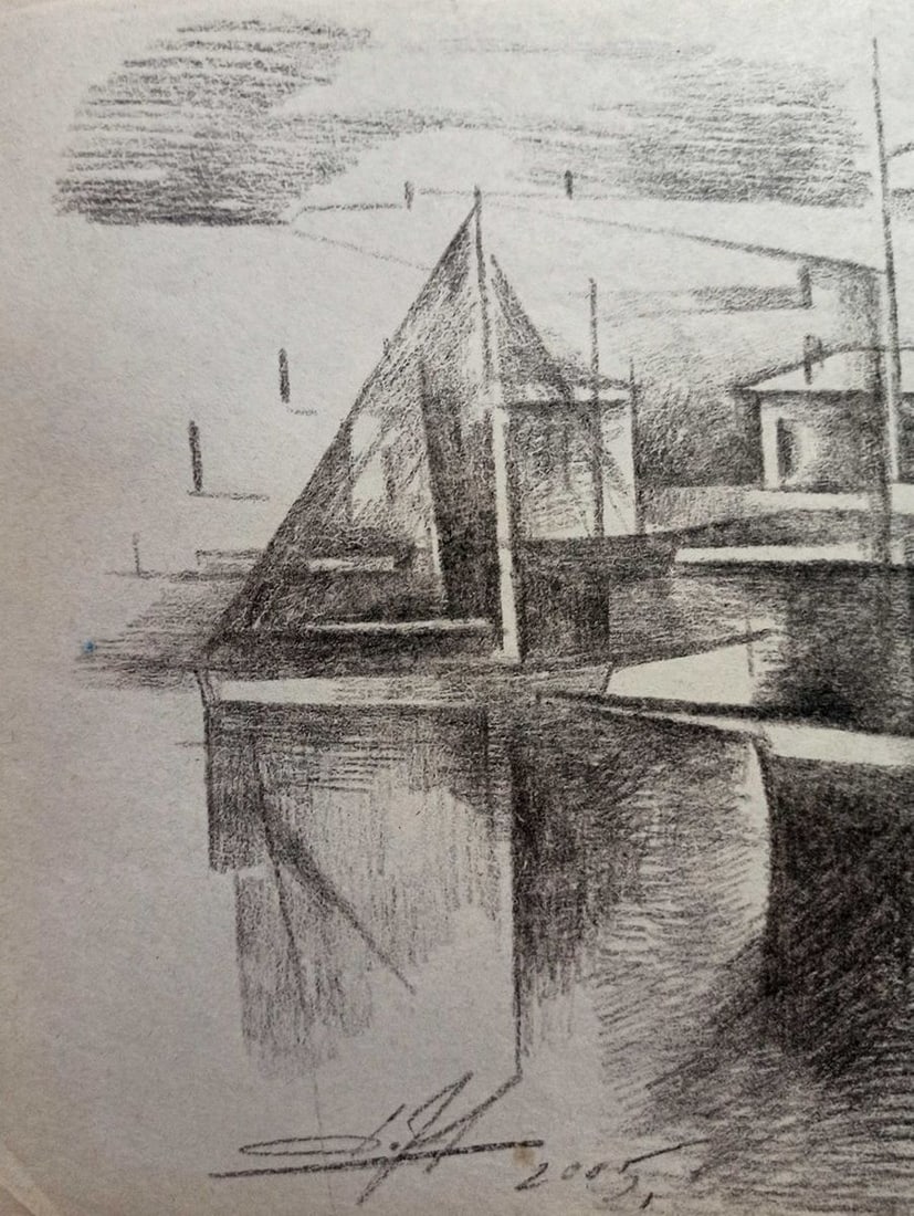 Pencil painting Docks Peter Tovpev - 2