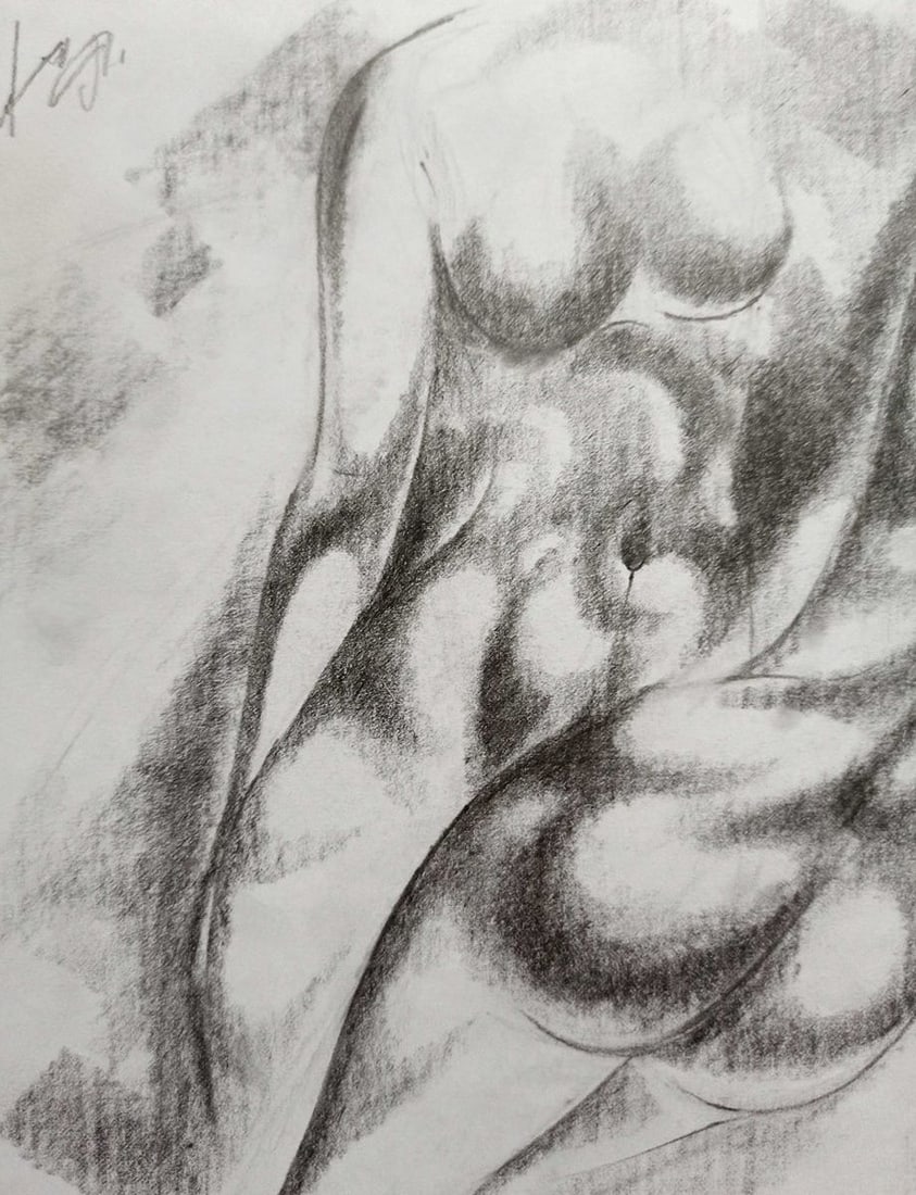 Abstract pencil painting Portrait of naked girls Peter Tovpev - 2