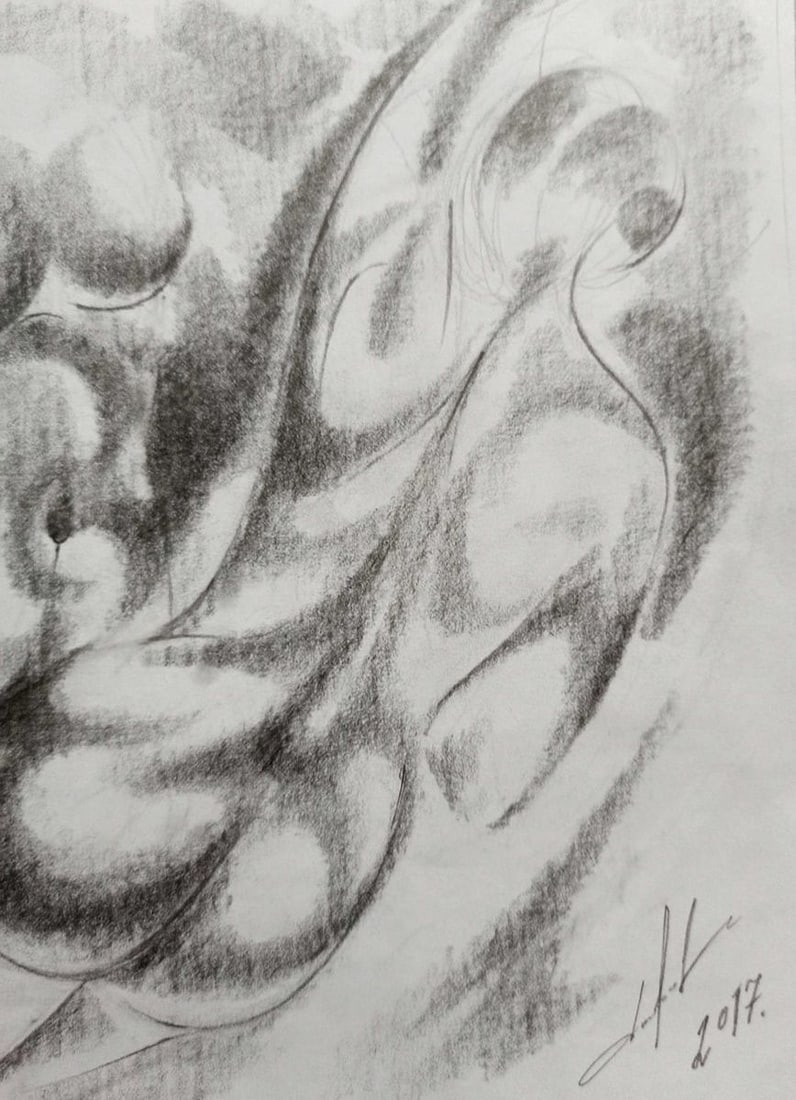 Abstract pencil painting Portrait of naked girls Peter Tovpev - 3