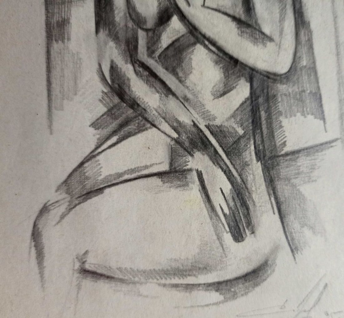 Abstract pencil painting Portrait of a naked girl Peter Tovpev - 3