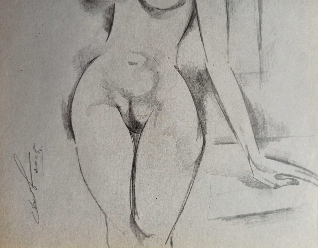 Abstract pencil painting Portrait of a naked girl Peter Tovpev - 3