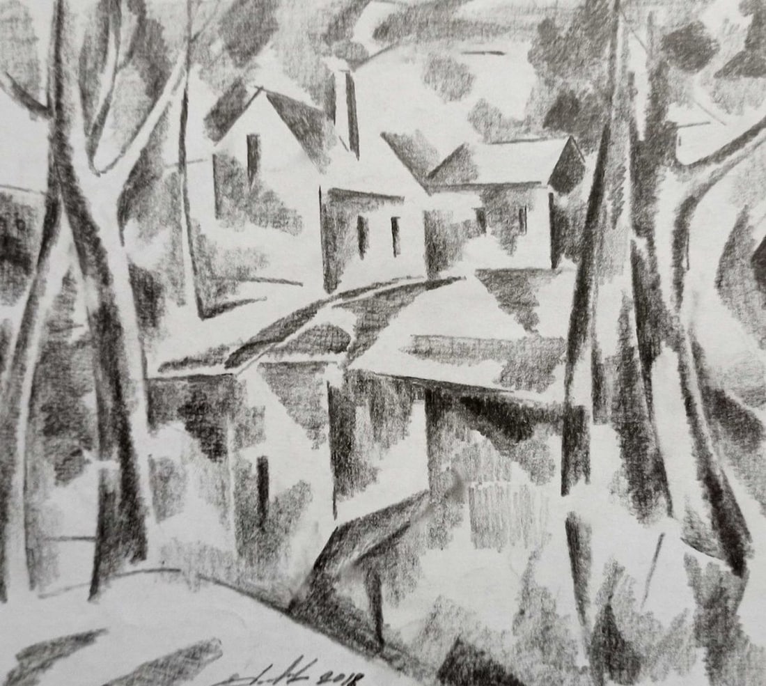 Abstract pencil painting Houses on the outskirts Peter Tovpev: Title: Abstract pencil painting Houses on the outskirts Peter Tovpev Description: NoDobr 725 *** ABOUT THIS PAINTING *** * TITLE: "Houses on the outskirts" * ARTISTS: Peter Tovpev * SIZE: 16x18