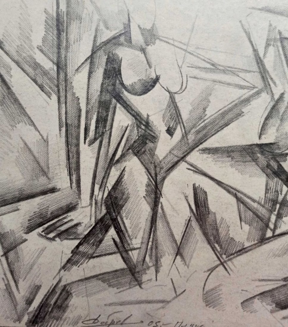 Abstract pencil painting Portrait of naked girls Peter Tovpev - 2