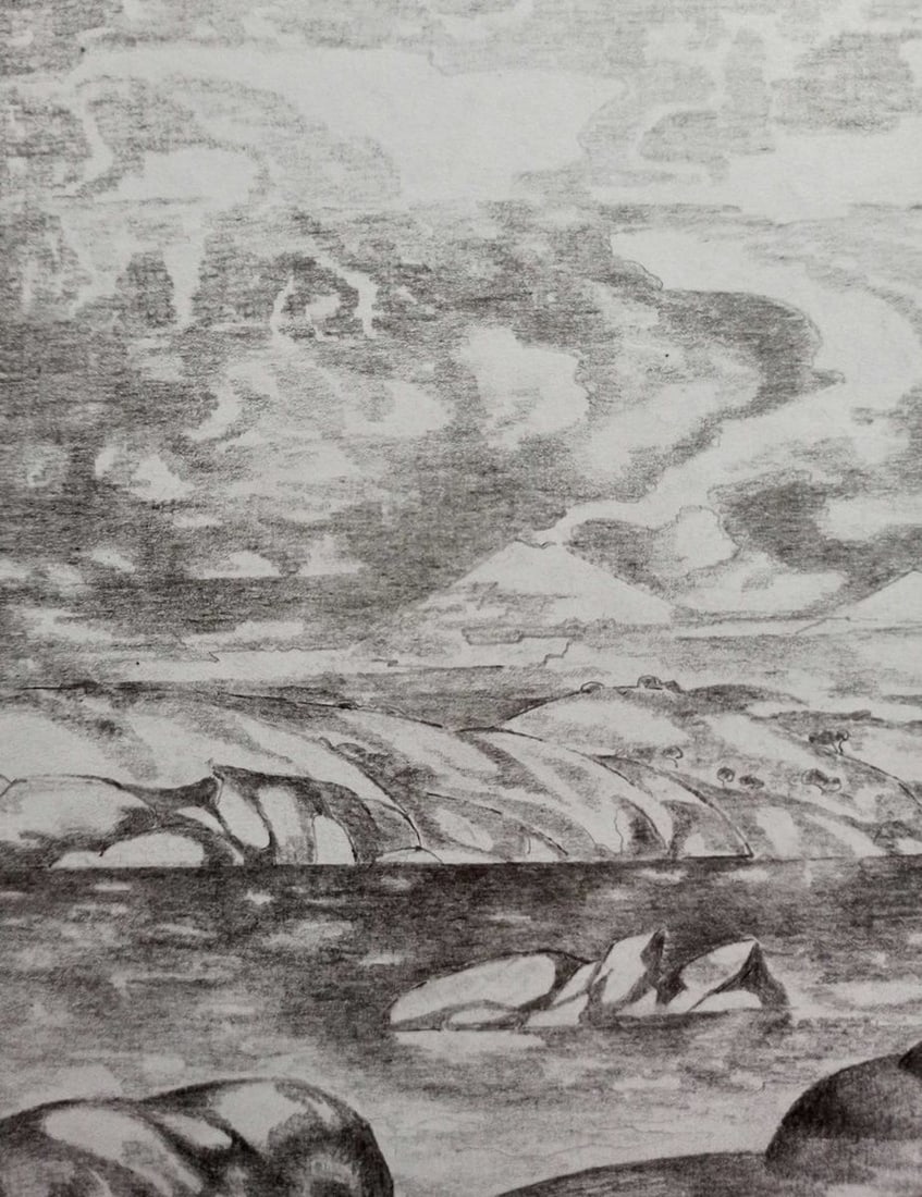 Pencil painting River landscape Peter Tovpev - 2
