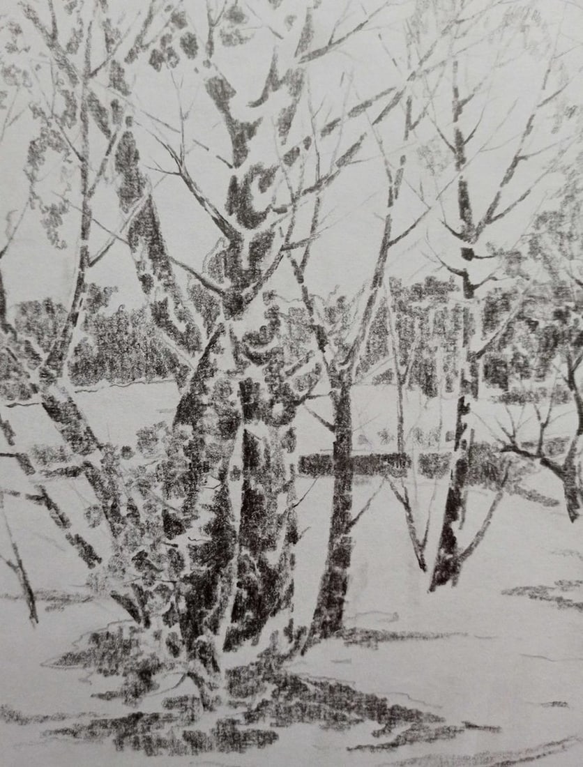 Pencil painting Winter landscape Peter Tovpev - 2
