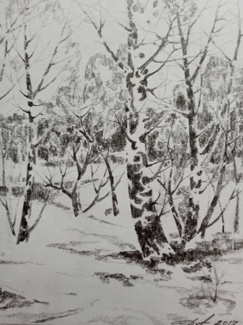 Pencil painting Winter landscape Peter Tovpev - 3