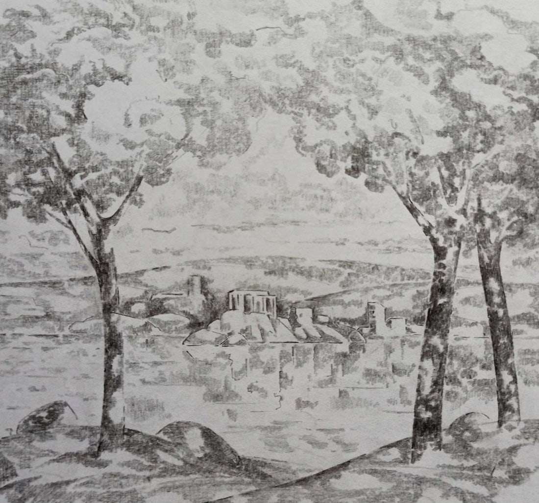 Pencil painting Romantic motive Peter Tovpev (1 of 4)
