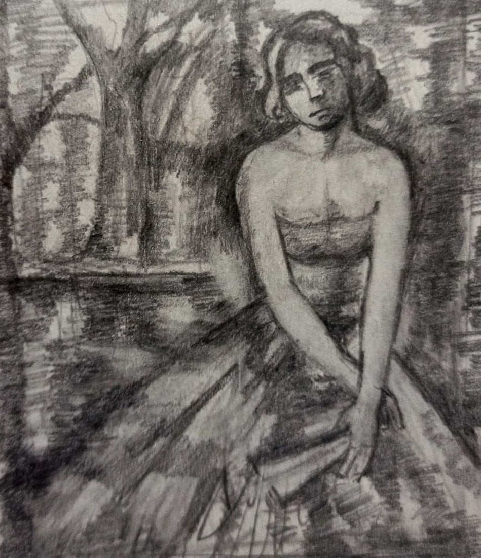 Pencil painting A girl in a dress Peter Tovpev (1 of 4)