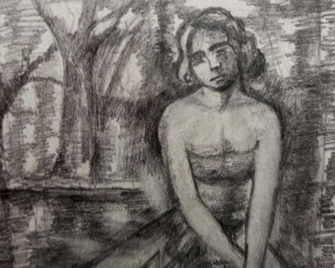 Pencil painting A girl in a dress Peter Tovpev - 2