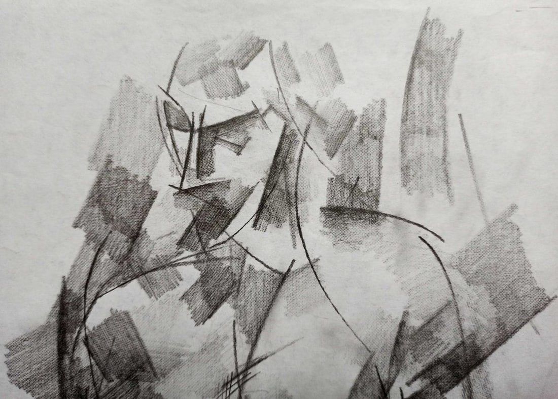 Abstract pencil painting Portrait of a naked girl Peter Tovpev - 2
