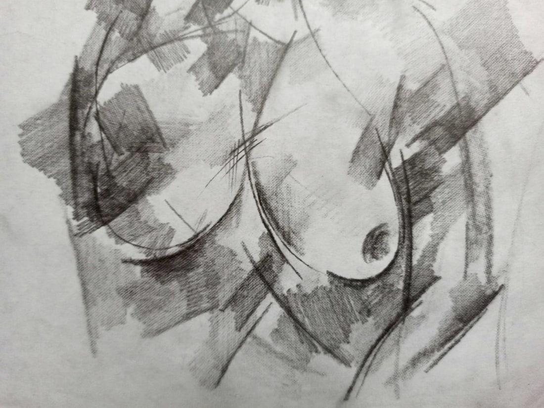 Abstract pencil painting Portrait of a naked girl Peter Tovpev - 3