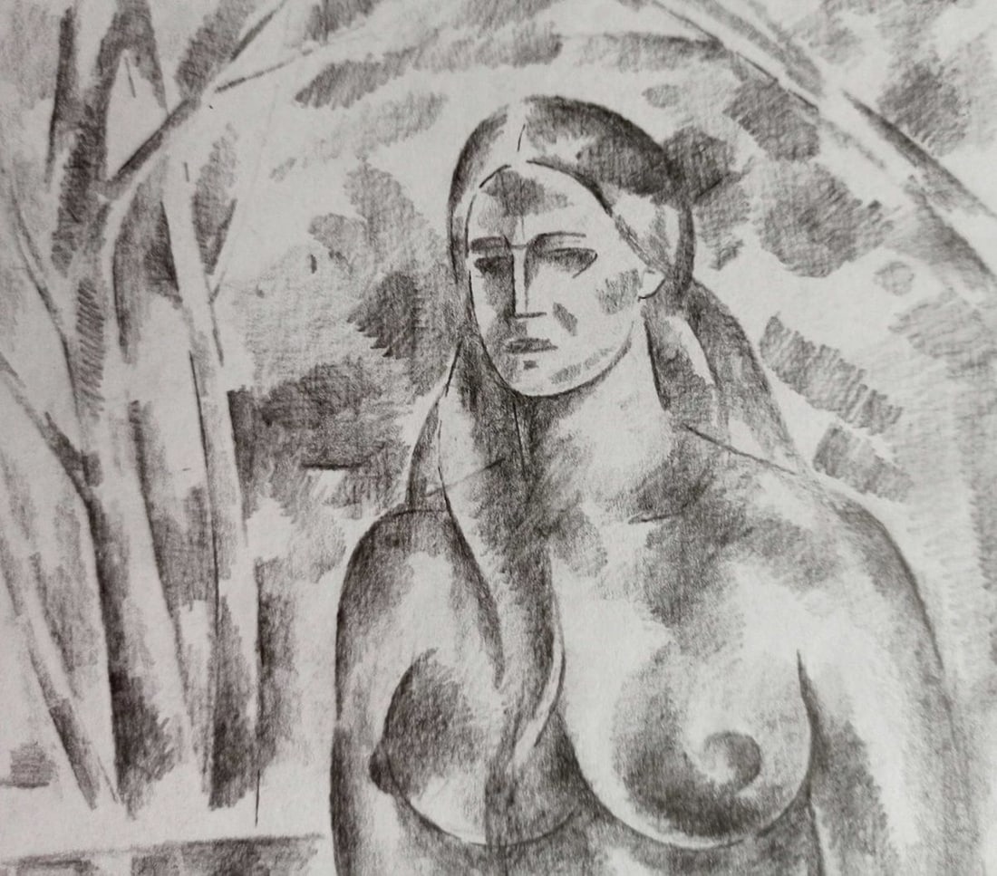 Abstract pencil painting Portrait of a naked girl Peter Tovpev - 2