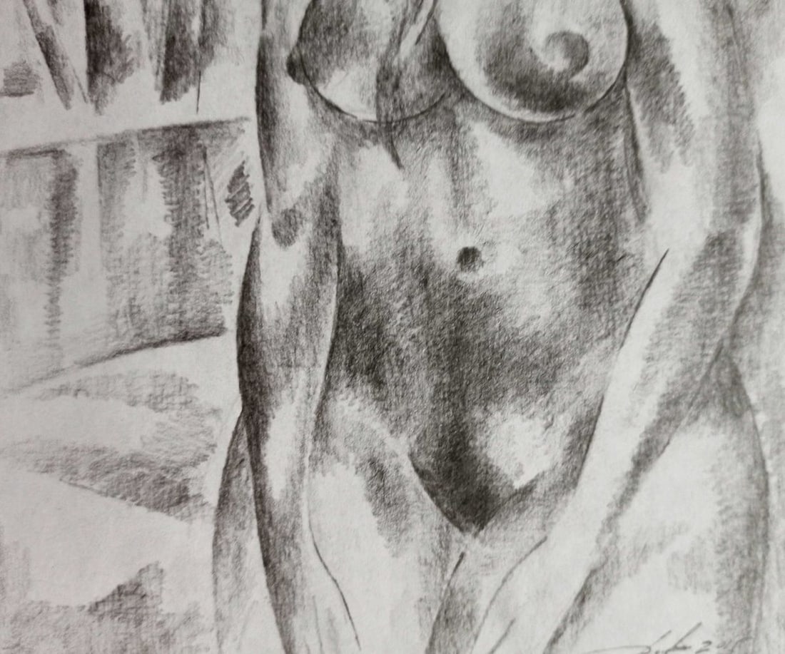Abstract pencil painting Portrait of a naked girl Peter Tovpev - 3
