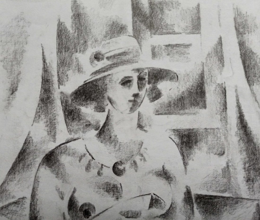Abstract pencil painting Portrait of a naked girl Peter Tovpev - 2