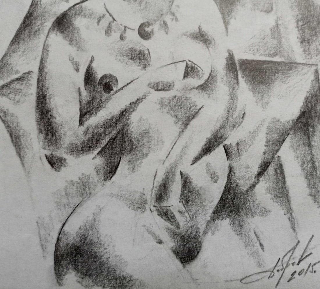 Abstract pencil painting Portrait of a naked girl Peter Tovpev - 3