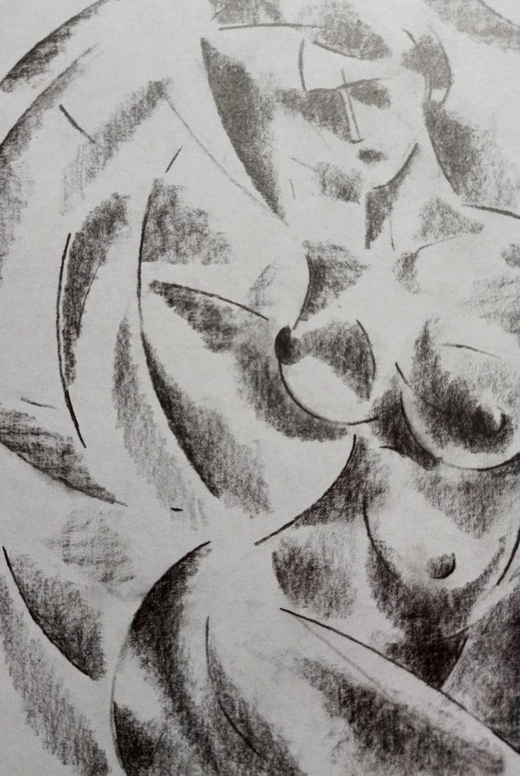 Abstract pencil painting Portrait of a naked girl Peter Tovpev - 2