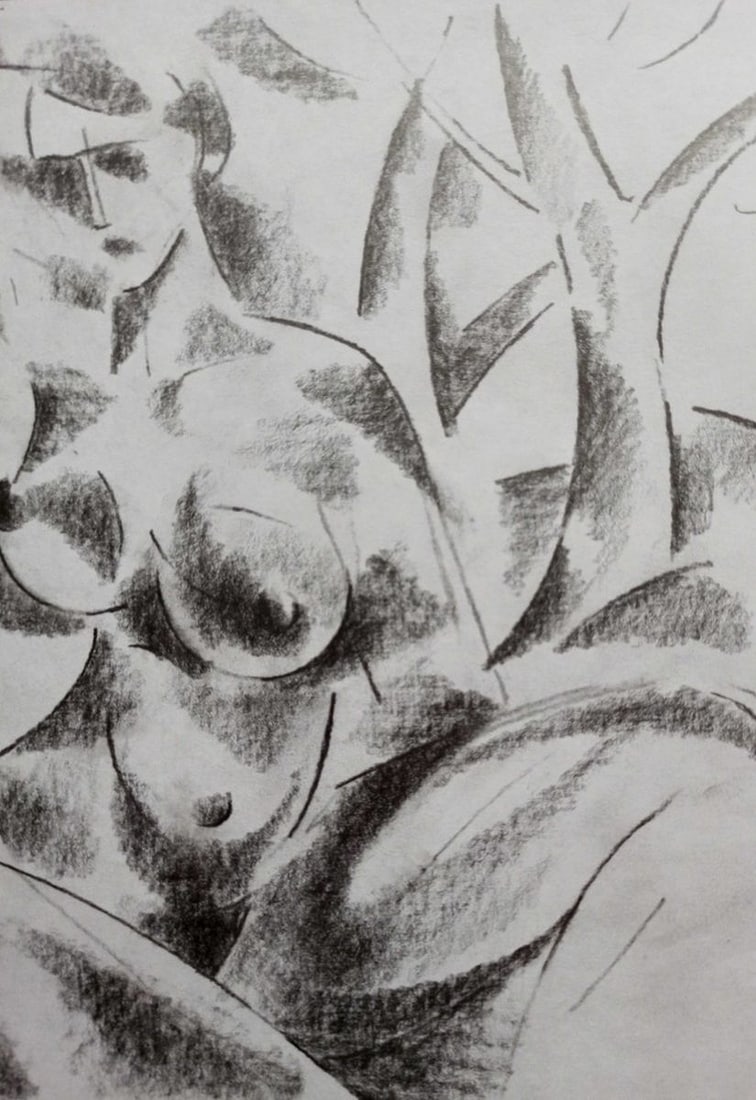 Abstract pencil painting Portrait of a naked girl Peter Tovpev - 3