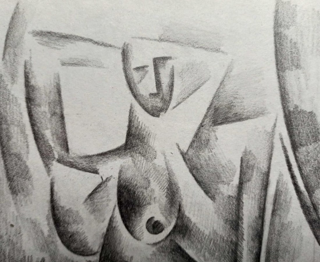 Abstract pencil painting Portrait of a naked girl Peter Tovpev - 2