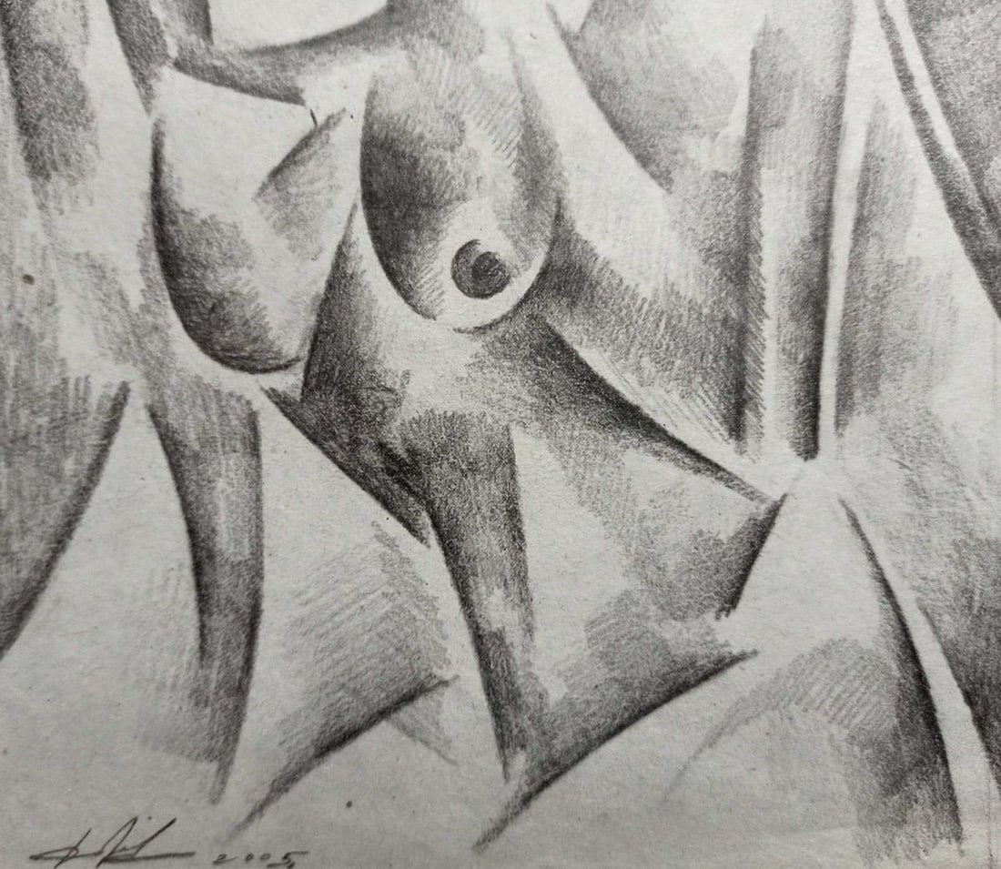 Abstract pencil painting Portrait of a naked girl Peter Tovpev - 4