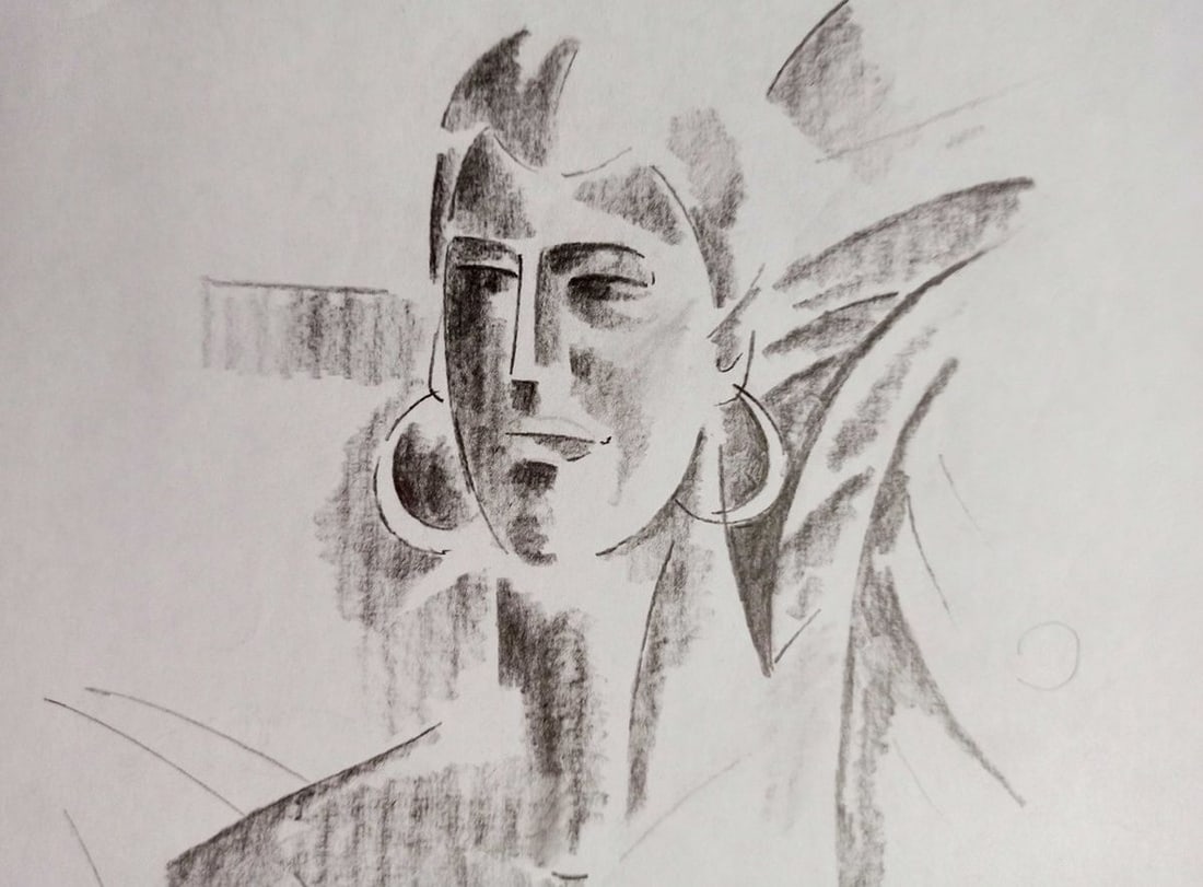 Abstract pencil painting Portrait of a woman Peter Tovpev - 2
