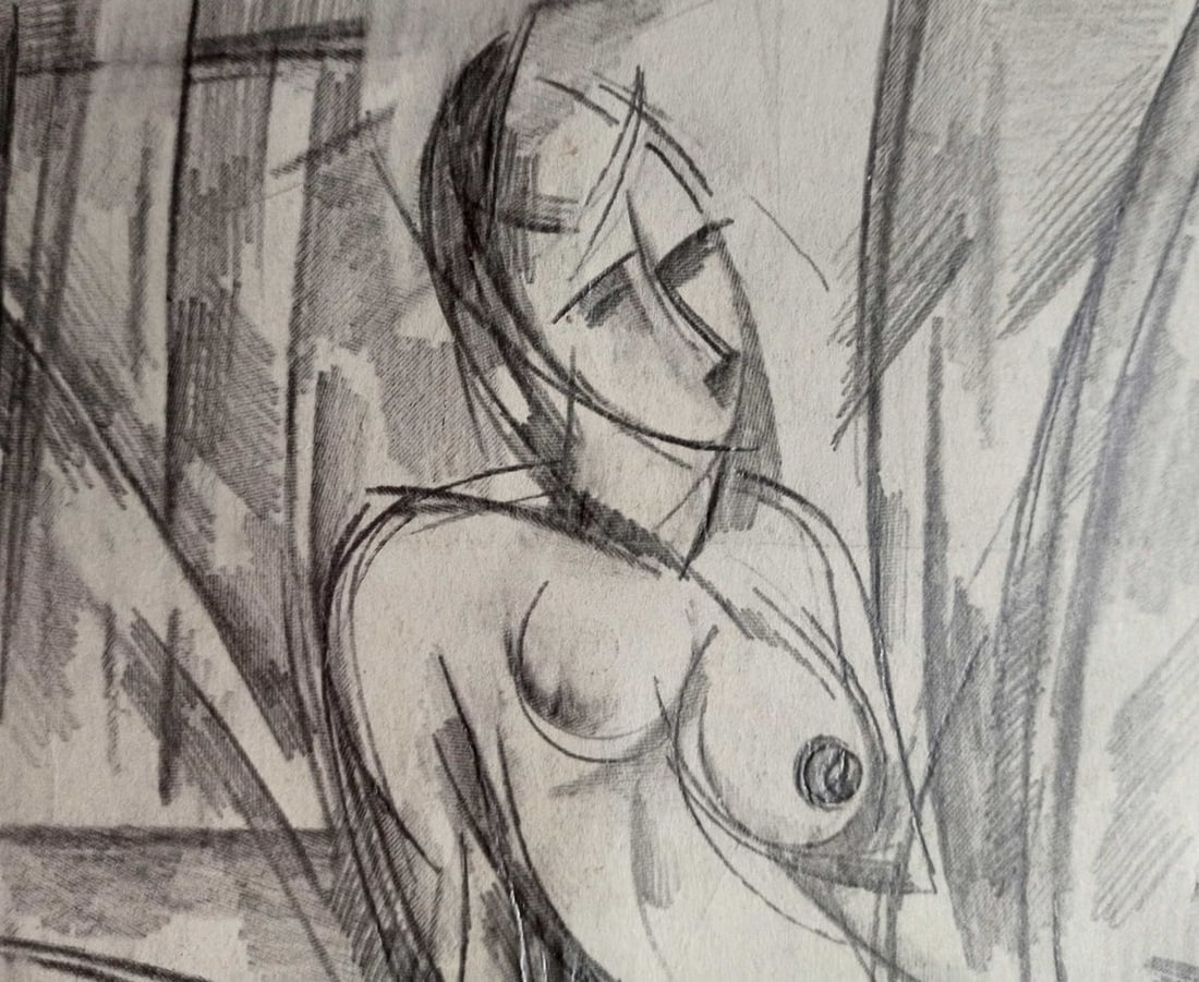 Abstract pencil painting Portrait of a naked girl Peter Tovpev - 2