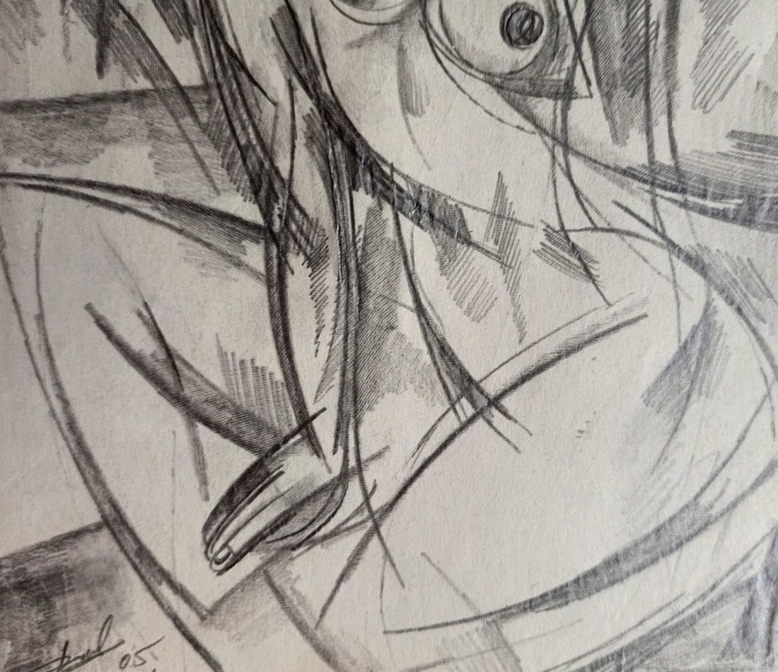 Abstract pencil painting Portrait of a naked girl Peter Tovpev - 3